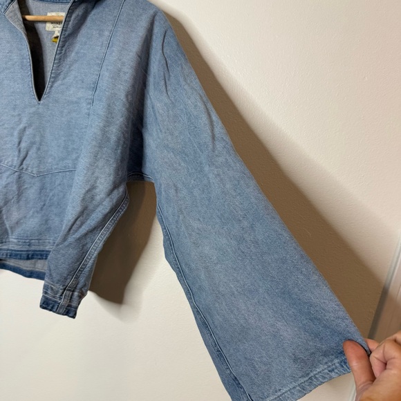 Polo Denim & Supply Collared V-Neck oversized chambray denim wide cuff top xs - Picture 8 of 11